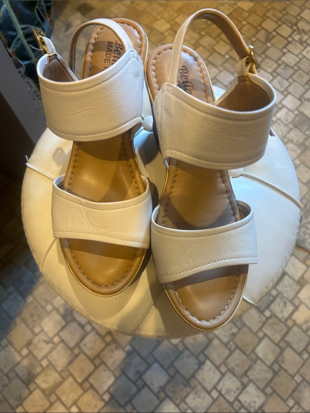 Bella Vita White Leather Double-Strap Slingback Sandals